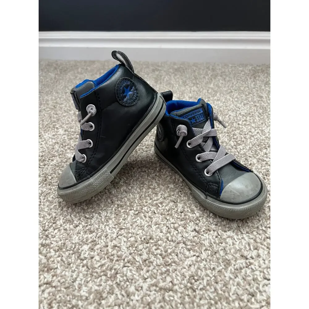 Converse Infant High Top Sneakers Black Blue Gray Size 6 Toddler‎ Shoes